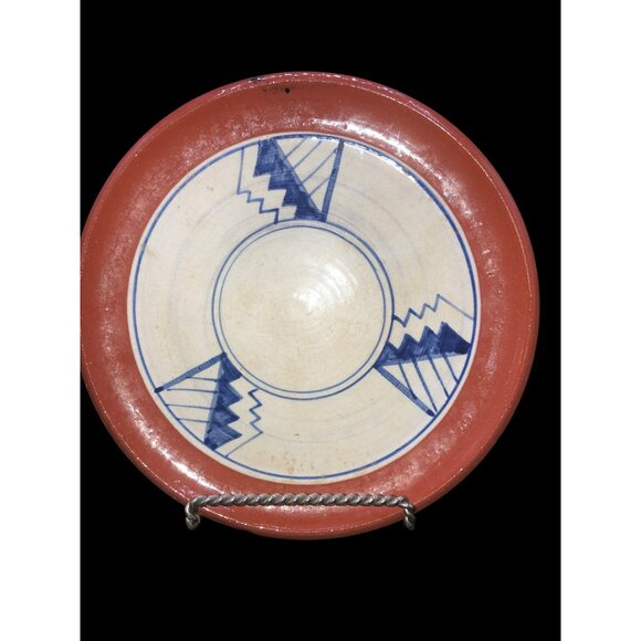 Handpainted Madrid New Mexico Pottery Mug & Plate Set Signed Blue White Terracot - Picture 8 of 10